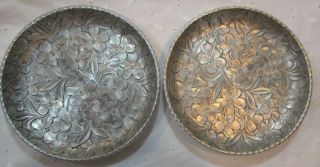 2 Vintage Everlast Hand Forged Floral Hammered Aluminum 5 " Coasters/trinkets