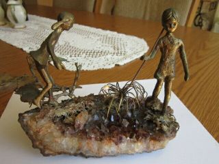 Malcolm Moran Bronze Sculpture - Boy & Girl Rock Garden - Amethyst