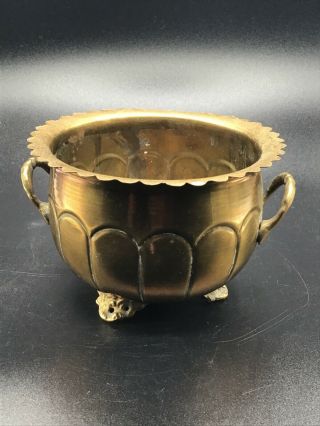 Vintage Gold Tone Planter Pot 4 " Tall With Handles