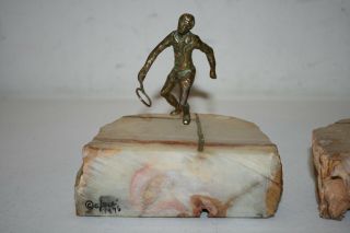C.  Jere Signed Bronze & Onyx Tennis Player Bookends Mid - Century Modern Whimsical 2