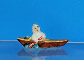 Antique Japanese Snow Baby Snowbaby Bisque Eskimo Child In Boat Christmas Figure