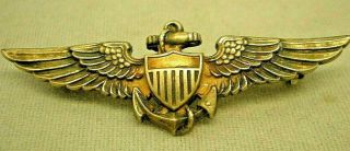 Wwii Us Navy Or Marine Corps Pilot Aviator Wing Gold On Sterling Wings