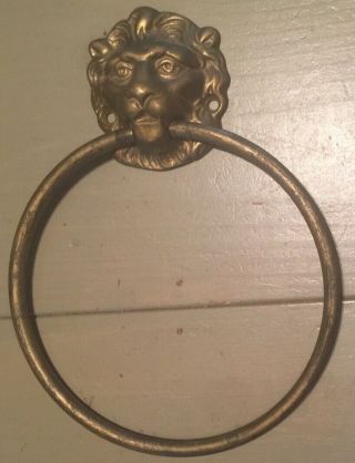 Vintage Brass Lions Head Towel Ring Wall Mount Holder Art Nouveau Hollywood