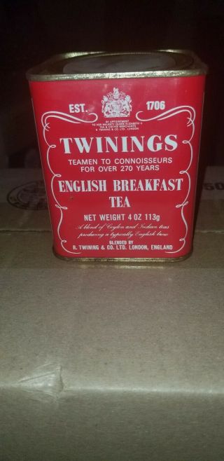 Vintage Twinings English Breakfast Tea Metal Tin Box Can Advertising 4 Oz 113g
