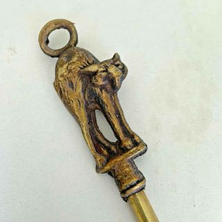 Early English Solid Brass Toasting Fork With Halloween Cat Handle