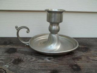 Early American Pewter Candle Holder By Web Finger Loop