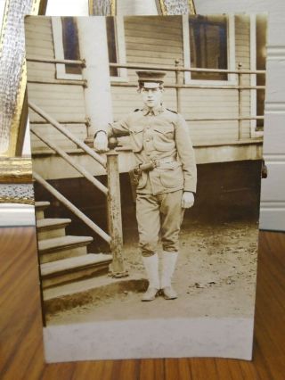 Vtg RPPC Pre WWI WW1 US Photo Postcard Soldier Standing Pose 4th Field Artillery 2