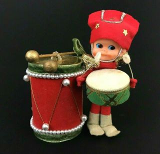 Vintage Lee Wards Japan Felt Paper Faux Pearls Drummer Drum Christmas Ornaments