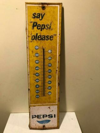 Vintage Pepsi " Say Pepsi Please " Thermometer 1964 28” X 7.  25” No Thermometer