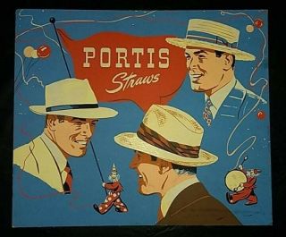 Vintage Portis Hats Straws Cardboard Easel Store Dsplay Sign,  Nos,  L@@k.  Circus