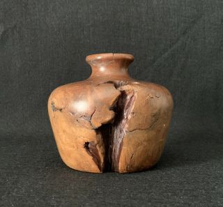 Vintage Mid Century Modern Mcm Turned Manzanita Burl Wood Vase 4 " Tall Unsigned
