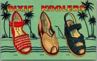 1940s Chicago Linen Postcard C.  W.  Marks Shoe Co.  " Dixie Koolers " Women 
