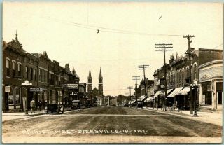 Dyersville Iowa Rppc Real Photo Postcard " Main Street West " Downtown Scene 1916
