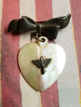 Sterling Wwii Us Army Air Force Sweetheart Pin Heart & Wings