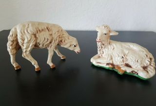 Vintage Italy Set 2 Sheeps 4 ",  5 " Plaster Paper Mache Christmas Nativity Manger