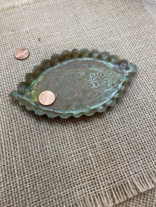 Vintage Brass Bronze Metal Oval Trinket Tray Dish Coin Tray 5.  75 Inches Long
