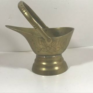 Vintage Brass Mini Scutlle Pail Coal Bucket Ash Holder Etched Ashtray