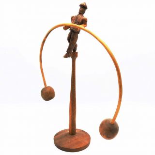 Vintage Balancing Man Hand Carved Teak Wood Kinetic Sculpture Folk Art Toy Mcm