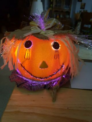 Fiberoptic 10 " Scarecrow Head Color Change Pumpkin Jack O 