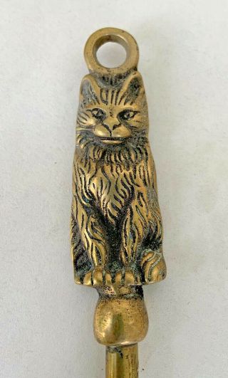 Early English Solid Brass Toasting Fork With Smiling Cat Handle