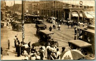 Winfield,  Kansas Rppc Real Photo Postcard Downtown Street Scene W/ 1914 Cancel
