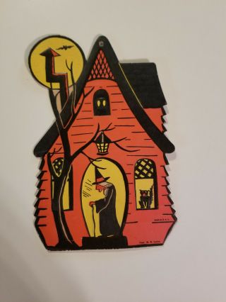 Vintage H.  E.  Luhrs Halloween Diecut Embossed Haunted House 1950 