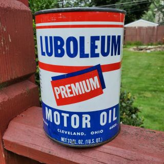 Vintage Luboleum Motor Oil Can Quart Qt Metal Tin Empty