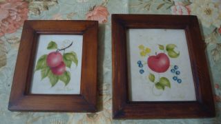 Vintage American Folk Art,  Theorem,  Paintings; Fruit,  In Wood Frames