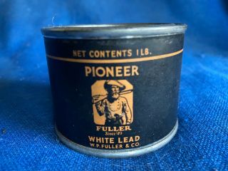 Vintage 1930s W P Fuller White Lead 1 Lb Paint Can Pioneer Paper Label