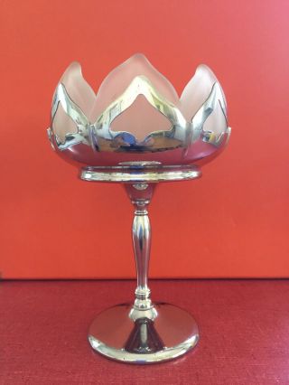 Vintage Farber Bros.  Art Deco Chrome & Frosted Glass Compote