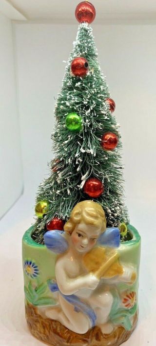 Vintage Christmas Angel Bottle Brush Tree Up - Cycled Assemblage Decoration