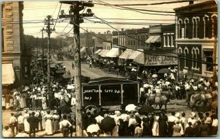 1910s Junction City Kansas Rppc Real Photo Postcard Circus Parade Street Scene