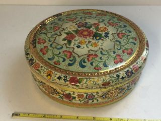 Antique Candy Tin Made In Holland Floral Pattern 8 "