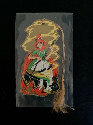 Vintage Halloween Bridge Tally Card Witch And Cauldron Black Cat 30s?