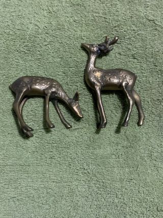 Vintage Brass Deer Figurines Buck And Doe — Heavy Solid Brass Deer Pair