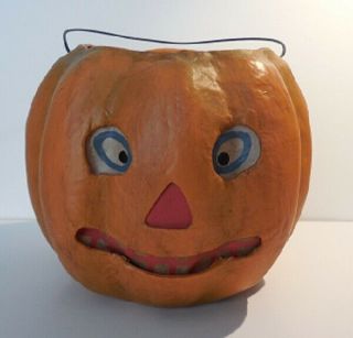 Vintage Look - Paper Mache Halloween Pumpkin Lantern - Jack - 0 - Lantern