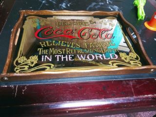 Vintage Coca Cola Mirror Tray Sign 5 Cents 2