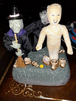 Halloween Trio Singing Monster Mash Witch Frankenstein Mummy Graveyard