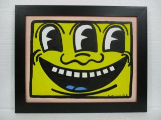 Acrylic On Canvas By Keith Haring 1982 With Frame In