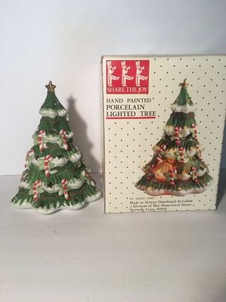 Vintage Hand Painted Porcelain Ceramic Lighted Christmas Tree 9”