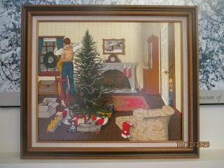 Artist Signed Numbered H.  Hargrove Oil On Canvas Christmas Scene Framed Jesus