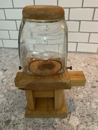 Vintage Wooden Nut Candy Dispenser with Large Glass Globe Bar Salon Tavern Pub 3