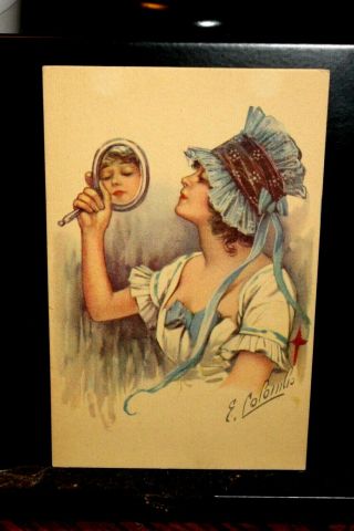 D452,  Art Deco Glamour Lady Signed Colombo Italian Ser.  982/5 Postcard