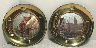2 Vintage Solid Brass Decorative Foil Art 10 " Plates Made In England