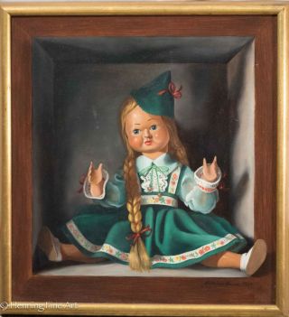 Lillian Lane Oil Painting Of Dutch Girl Doll,  Signed,  Rare & Fine