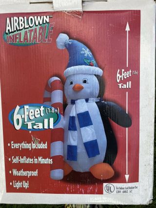 Gemmy Airblown Inflatable 6ft Christmas Penguins With Candy Cane