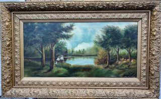 19th Century Hudson River School Antique Landscape Oil Painting On Canvas