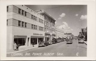 Prince Albert Sk Central Avenue Simpsons Sears Autos Real Photo Postcard G27