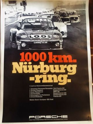 1977 Porsche 935 Coupe 1000 Km Nurburgring Victory Showroom Poster Rare Vg,