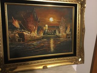P.  Wong - Signed Oil Painting of Chinese Junk Boats 3